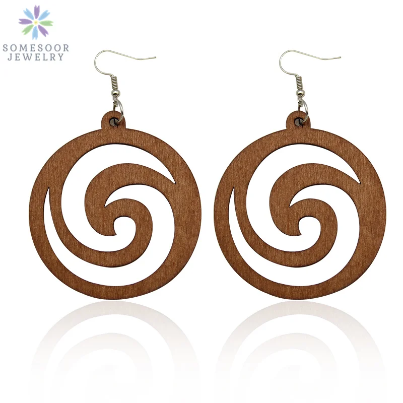 

SOMESOOR Engraved 5.5cm Multi-Circles African Ethnic Symbol Wooden Drop Earrings Bohemian Dangle Jewelry For Black Women Gifts