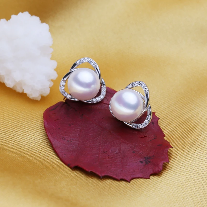 Женские серьги-гвоздики из серебра 925 пробы с натуральным жемчугом | Украшения и