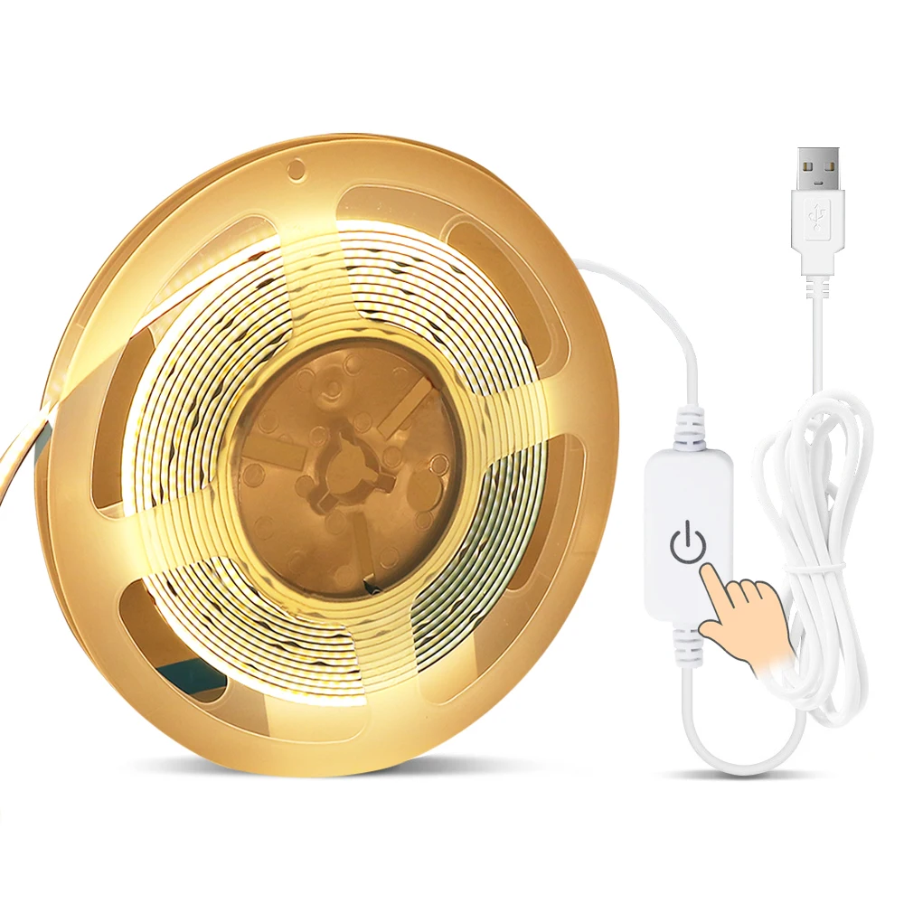 

5V USB COB LED Strip Light Dimmable Touch Switch 320LED/m High Density Linear Lighting DC5V USB Power Flexible LED Tape Decor