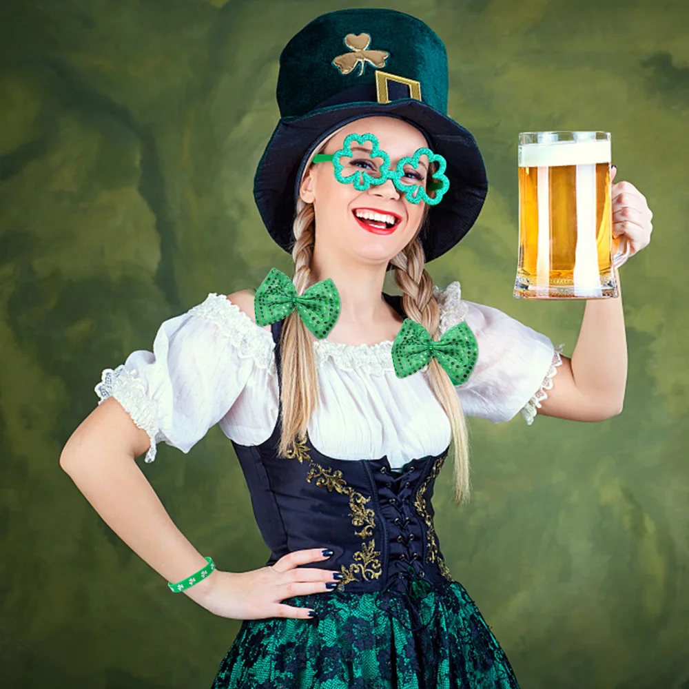 

1 Set of Cloth Headdress Decor Delicate Glasses Necklace for St. Patrick's Day