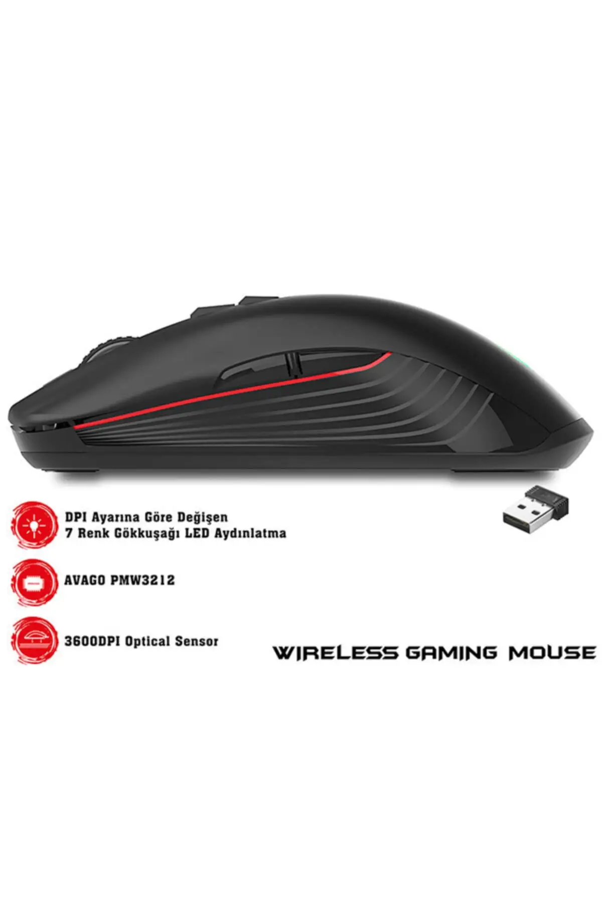 Black Wireless Led Rechargable Gaming Player Mouse Smx-r20