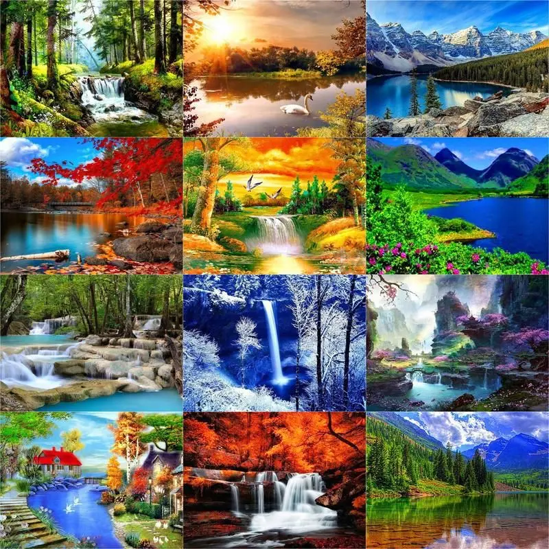 

CHENISTOR Diamond Painting Cross Stitch Kits Picture of Rhinestone Landscape 5D Diamond Embroidery Mosaic Painting Home Decor