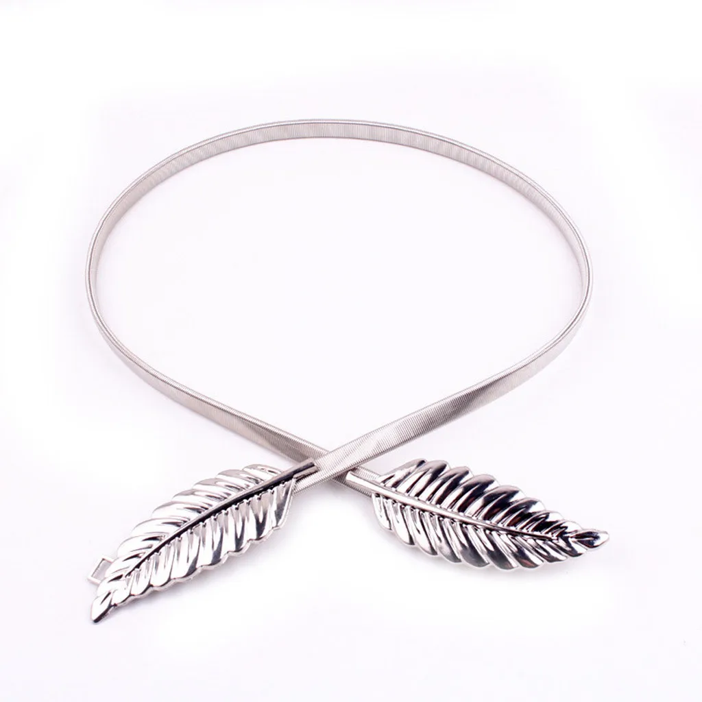 

New Fashion Elastic Belts Women Girl Stretch Skinny Waist Belt Leaf Shape Wedding Designer Female Metal Vintage Waist Belt