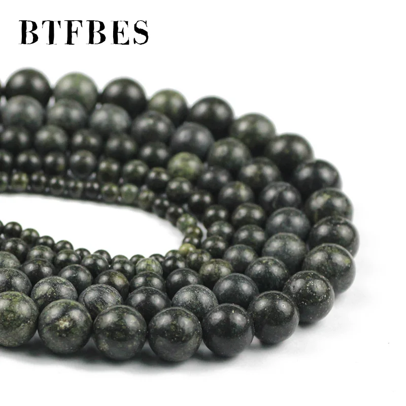 

BTFBES 4 6 8 10 12MM Dark Green Polar Jaspers Gem Natural stone Loose round green black stones Bead For diy jewelry making Charm