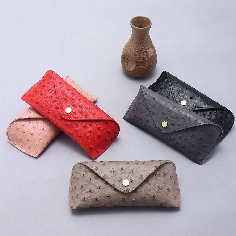 

Fashion Ostrich Pattern Leather Glasses Case Personalized Buckle Leather Sunglasses Case Trendy Sunglasses Case
