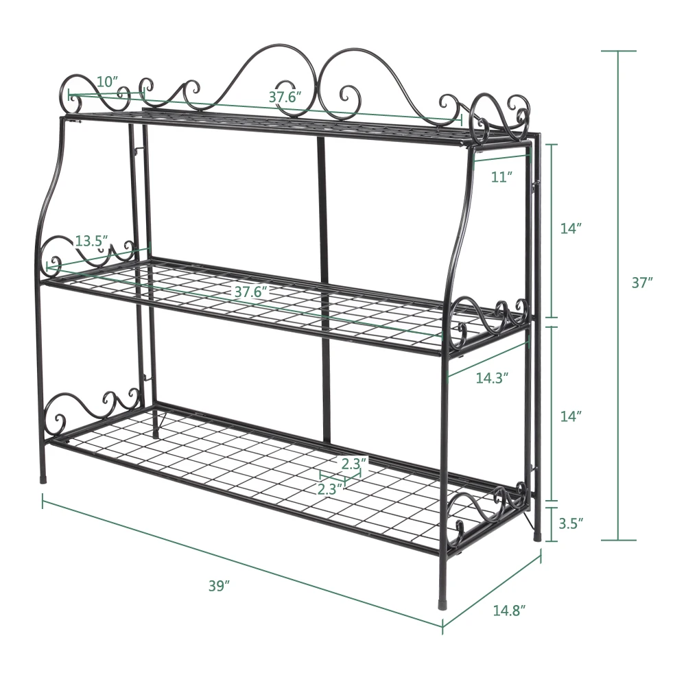 

Beautiful Potted Plant Flowers Rack Flower Stand Paint With Lace Three-Tier Plant Stand Black