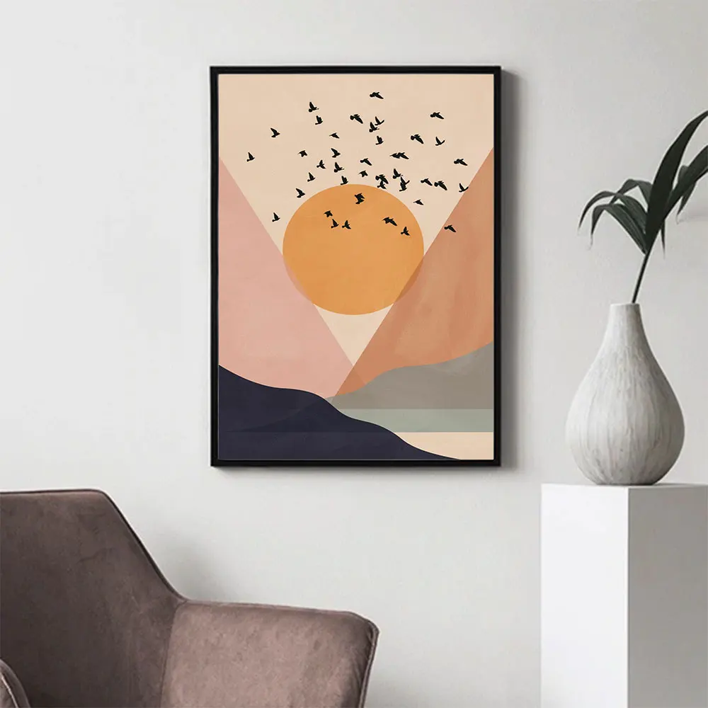 

Abstract Landscape Poster Morning glow Birds Canvas Painting Art Print Nordic Modern Wall Picture For Living Room Home Decor