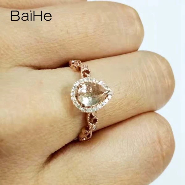 Art Nouveau античное 0.5ct морганит твердое 10 к розовое золото бриллианты Филигранное обручальное кольцо