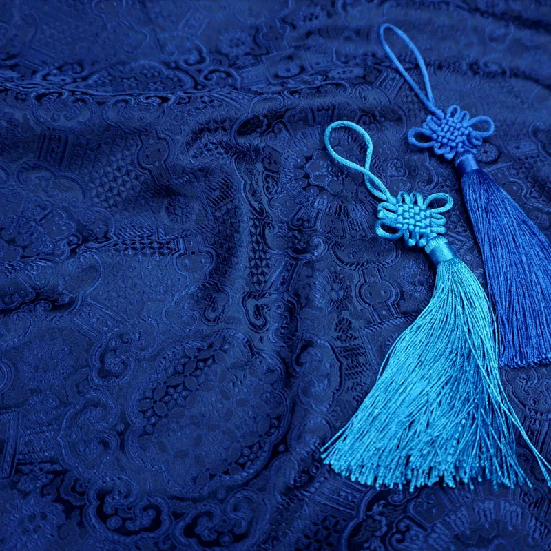 Синяя жаккардовая Дамасская ткань для чонсам пальто занавески скатерть диванная