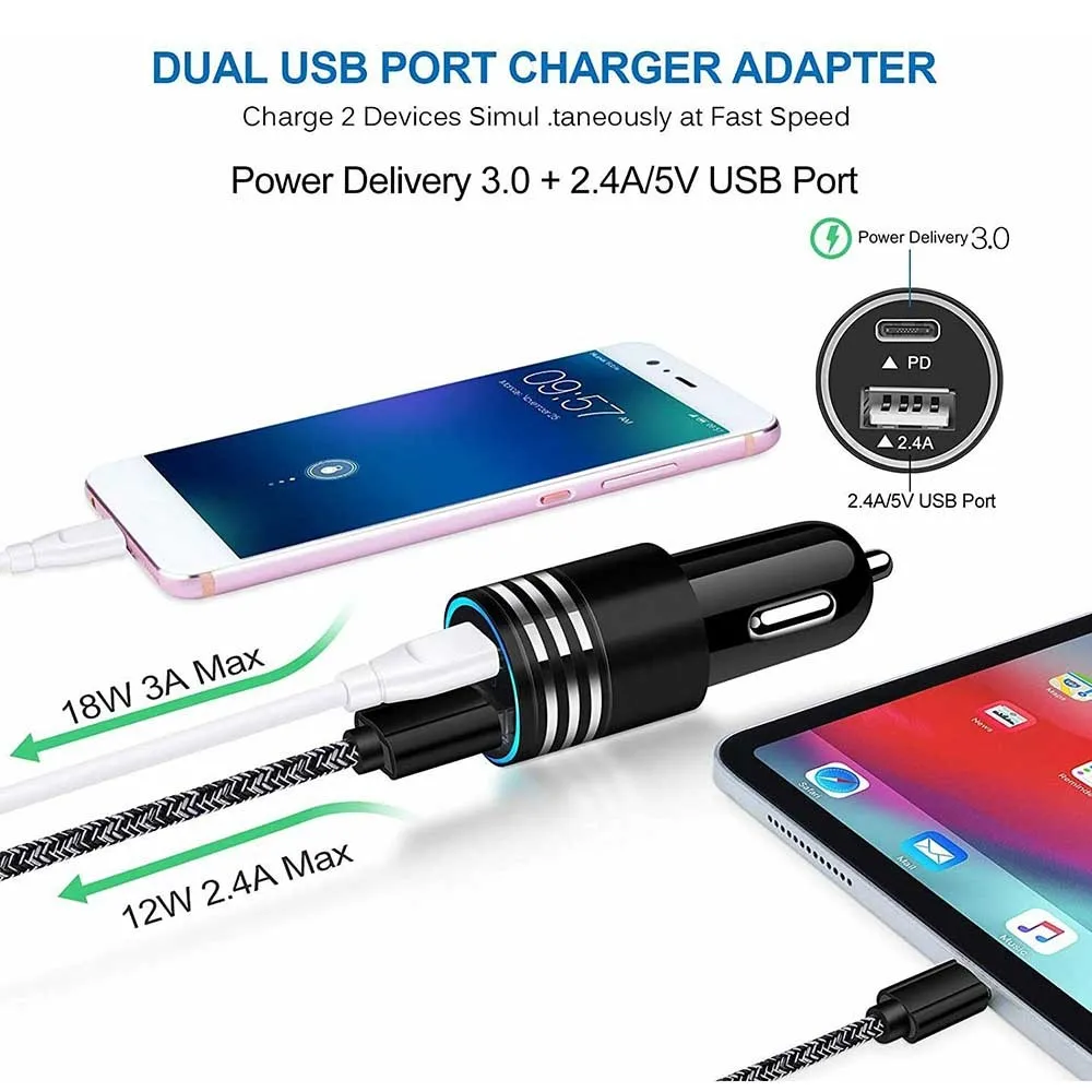 

Fast Car Charger USB Port & C Type For Smart Phone Universal Socket Adapter PD 30W For IPhone Samsung FIT Ios Android UNVIERSAL