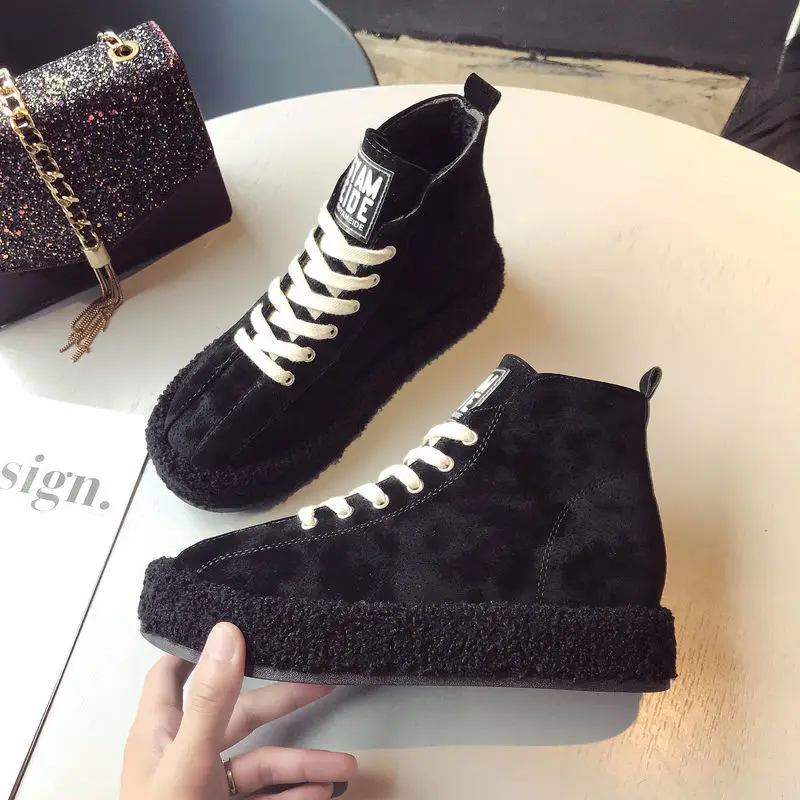 

Leopard-print fur women's winter wear fashion thick-soled high-help boots 2020 new plus velvet warm winter cotton shoes