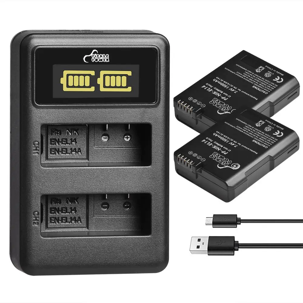 Аккумулятор и зарядное светодиодный USB для фотоаппарата Nikon D3100 D3200 D3300 D3400 D3500 D5600