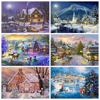 zooya 5d diy diamond painting landscape snow house full square diamond embroidery winter picture rhinestones mosaic home decor