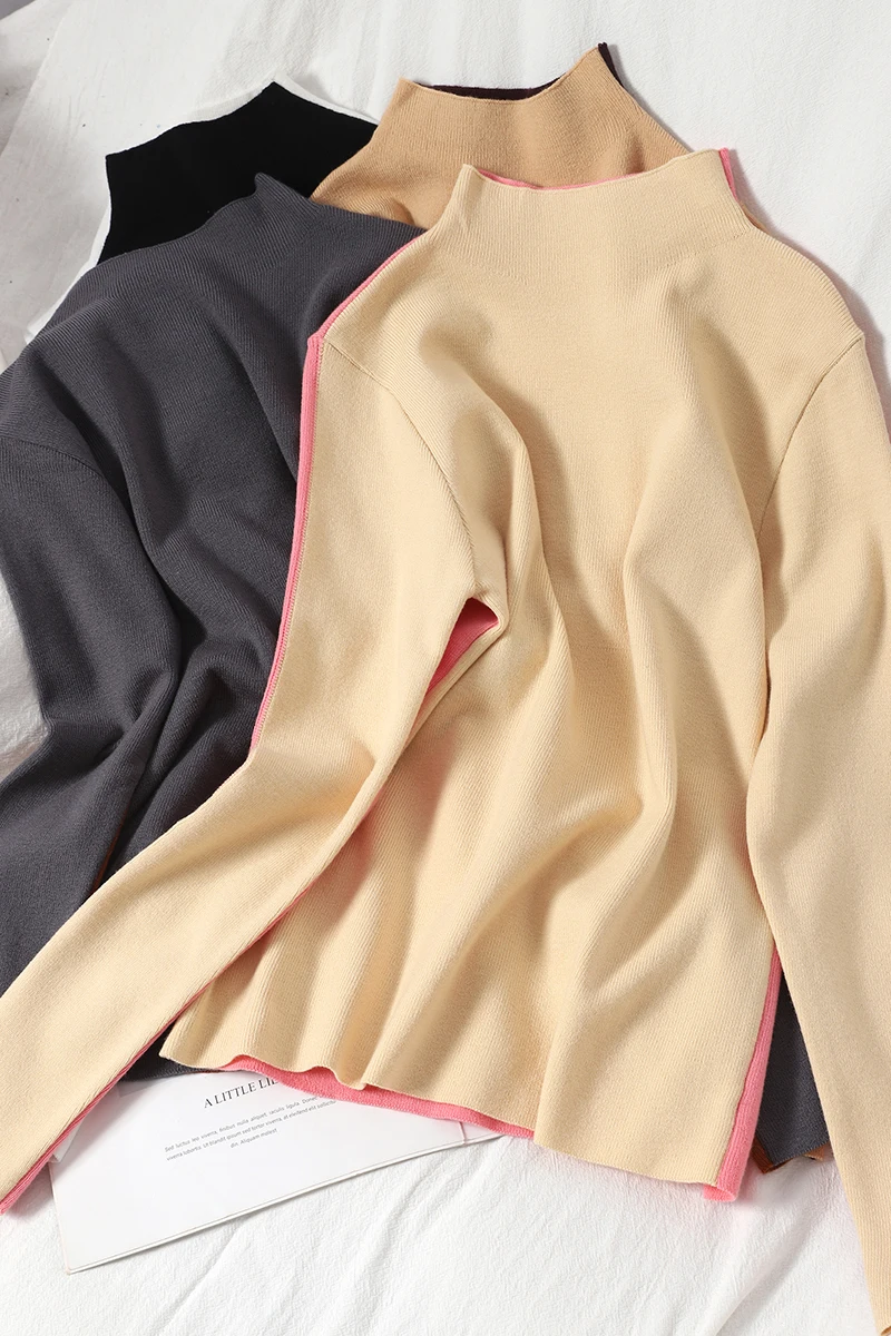 

Winter Wear New Versatile Korean Version Simple Sweater Women's Casual Thin Age Reducing Comfortable Color Matching Knitted Top