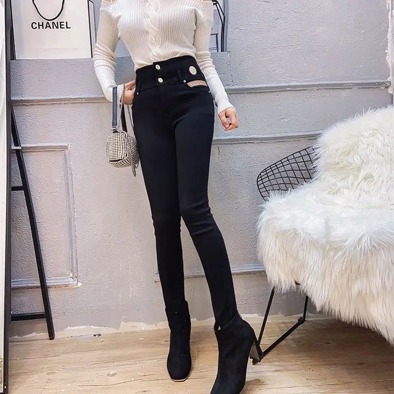 

New 2021 Women's High waist skinny white Female Stretch elastic jeans Top designer brand of leisure fashion Jeans plus size