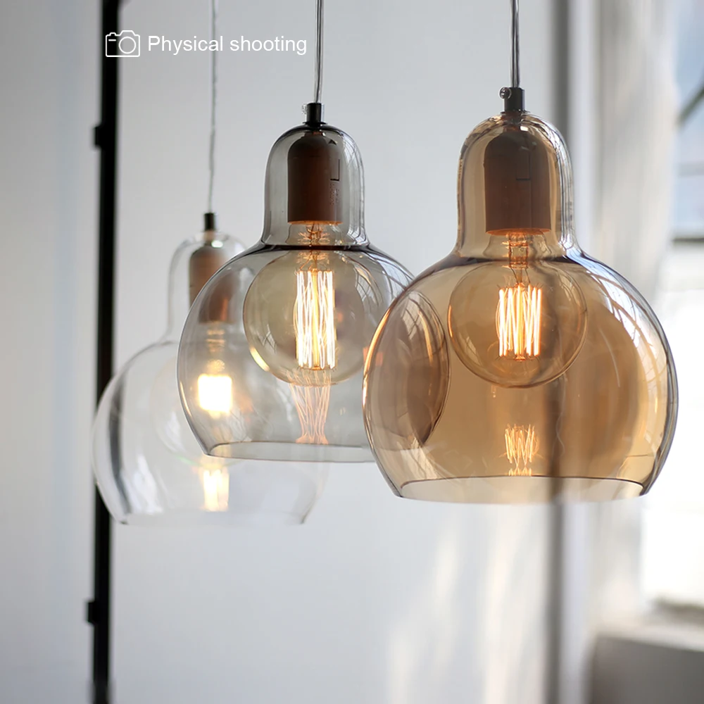 Lámpara colgante de cristal para comedor/sala de estar, luz LED E27 moderna de estilo nórdico para decoración del hogar, lámpara de cocina suspendida para restaurante