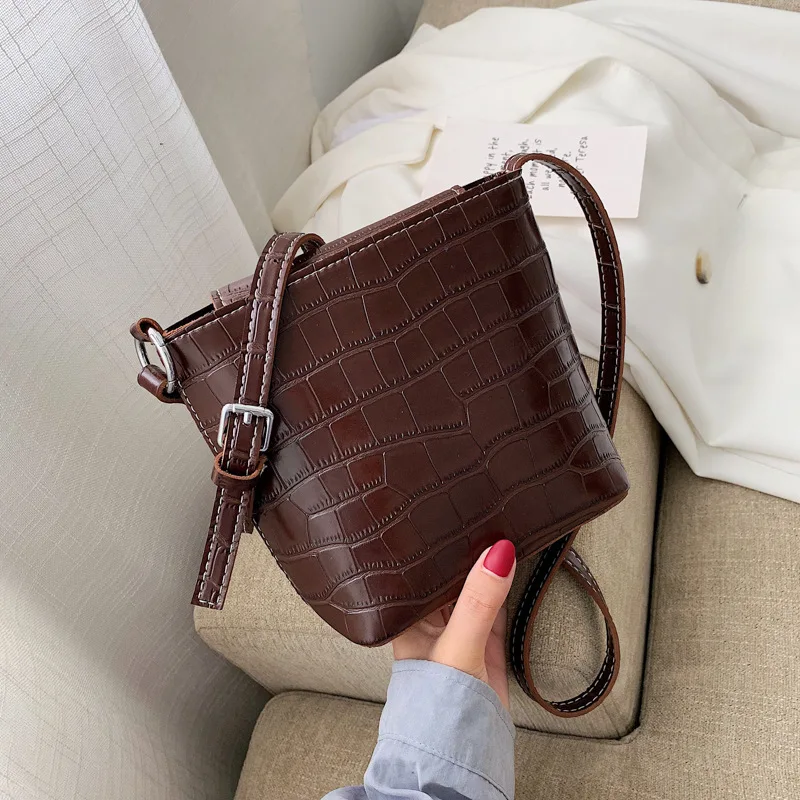 Сумки через плечо с крокодиловым узором для женщин 2019 маленькая цепь ведро сумка