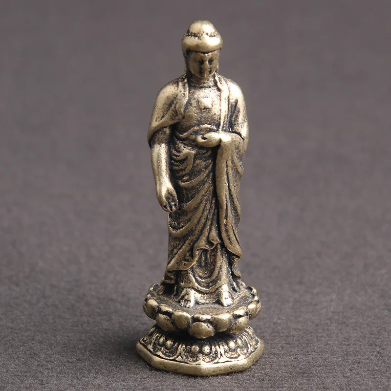 

Traditional Chinese Brass Shakyamuni Buddha Stand Lotus Seat Statue Home Desktop Decoration Copper Tathagata Buddha Figurines