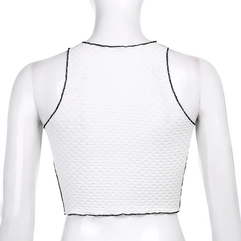 

Tossy White Y2k Patchwork Sleeveless Top Women Hollow Out Cropped Tops Ruffled Slim Bodycon Sexy Party Tank Tops Summer