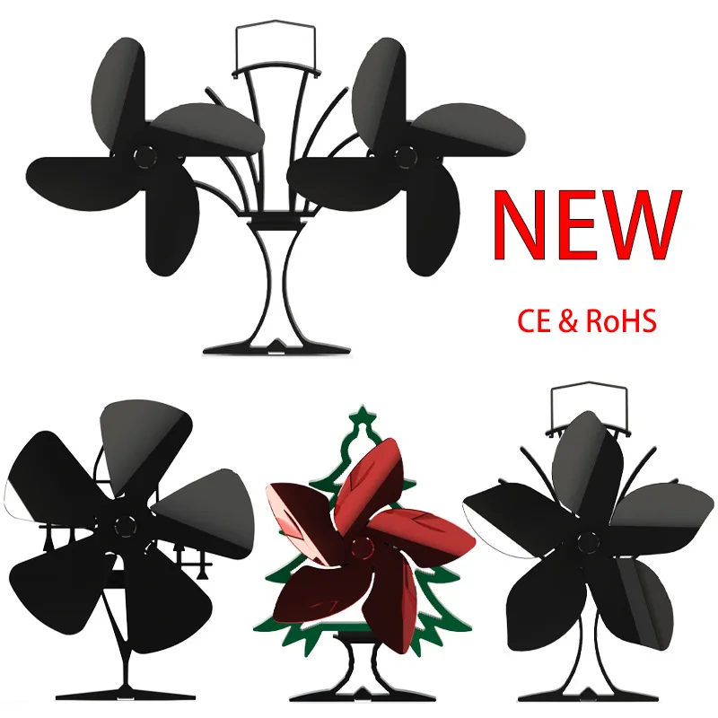 

Black Fireplace 4/5 Blade Heat Powered Stove Fan komin Log Wood Burner Eco Friendly Quiet Fan Home Efficient Heat Distribution