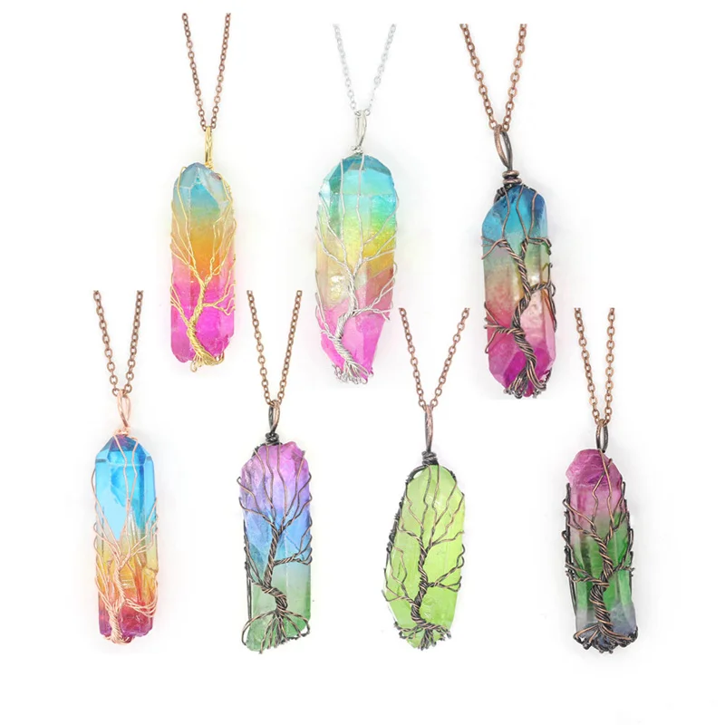 Новая шестиугольная колонна ожерелье в виде дерева жизни кристалл Кварцевый и из