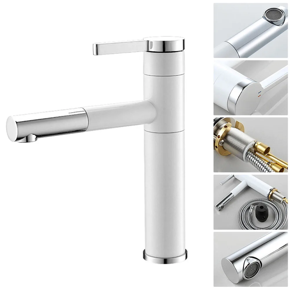 

1PC Brass Bathroom Faucets Basin Hot Cold Mixer Sink Pull Out Faucet Washbasin Taps 360 ° Rotatable For Bathroom Faucet Tools