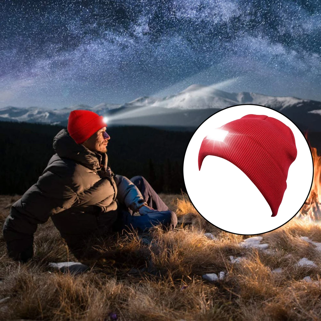 

LED Beanie Hat Head Torch Camping Walking Cycling Warm Knitted Light Up