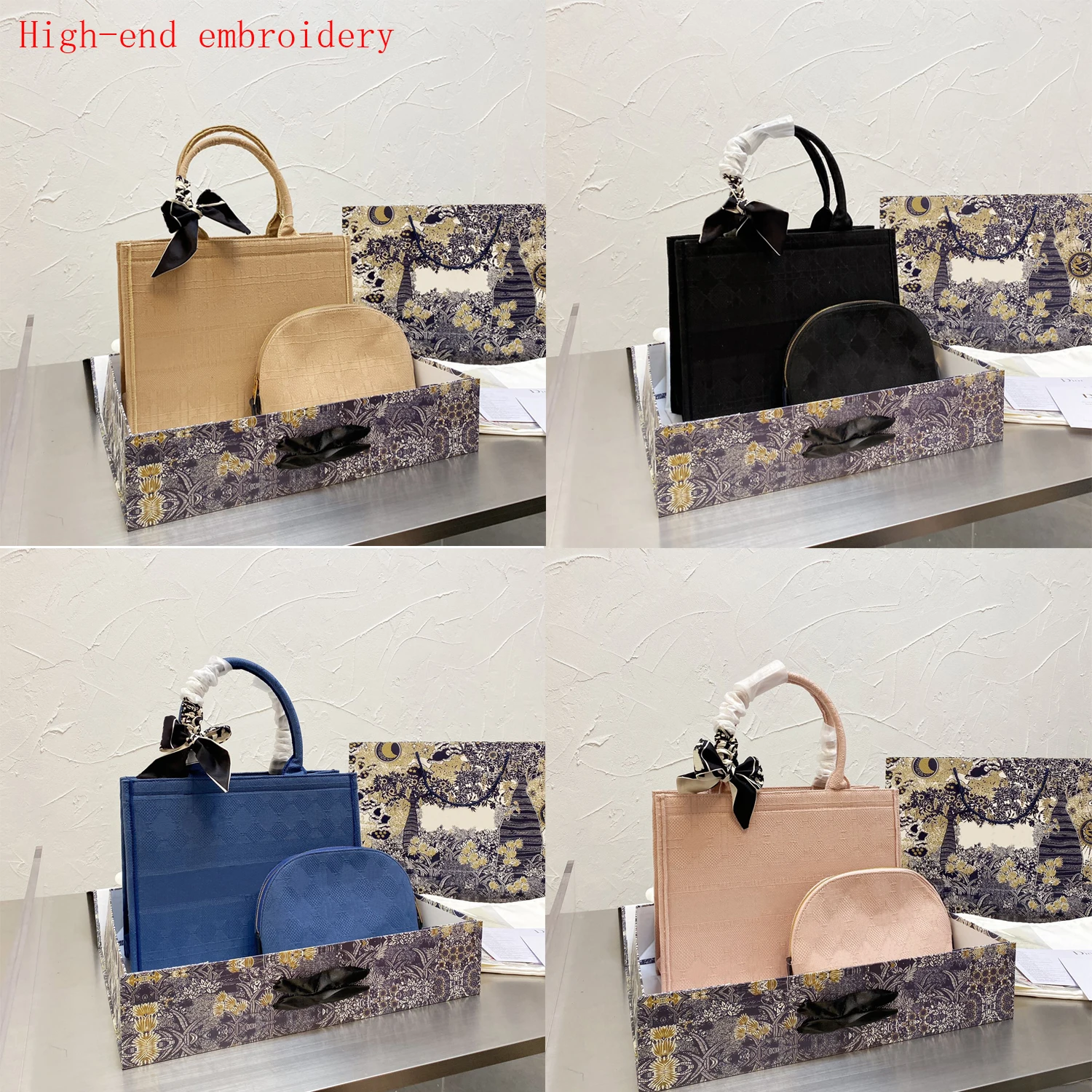 

With Logo Fashion Casual Wear-resistant Handbag Bags for Women Large Capacity Printing Embroidery Variety Colors High Quality