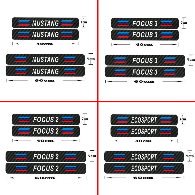 

4PCS Car Door Sill Carbon Sticker For Ford Fiesta Mondeo Fusion Explorer Escape Shelby Edge Ecosport Kuga Mustang ST Accessories