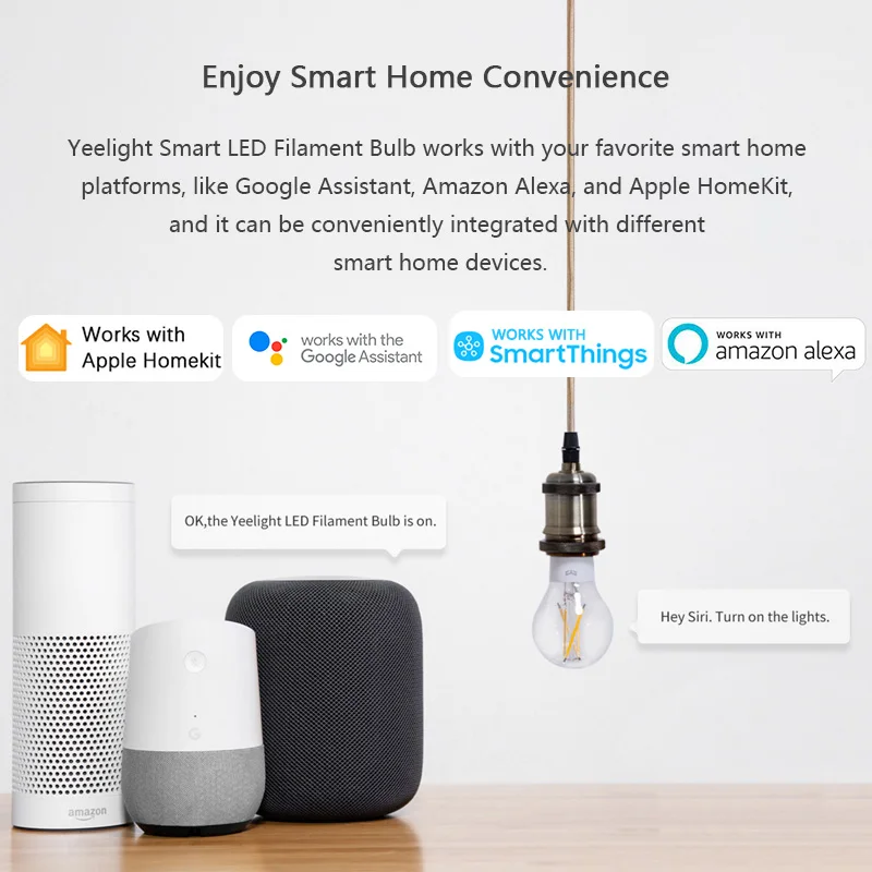 Умная Светодиодная лампа накаливания Yee светильник 2700K 700 лм 6 Вт Wi-Fi 220 В работает с