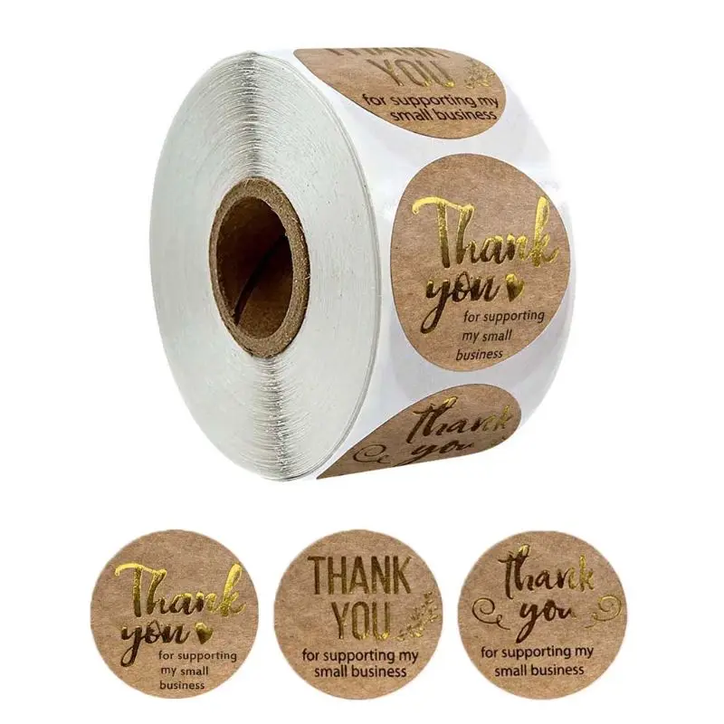 

500pcs/roll Thank You for Supporting My Small Business Kraft Stickers with Gold Foil Round Labels Handmade 090C