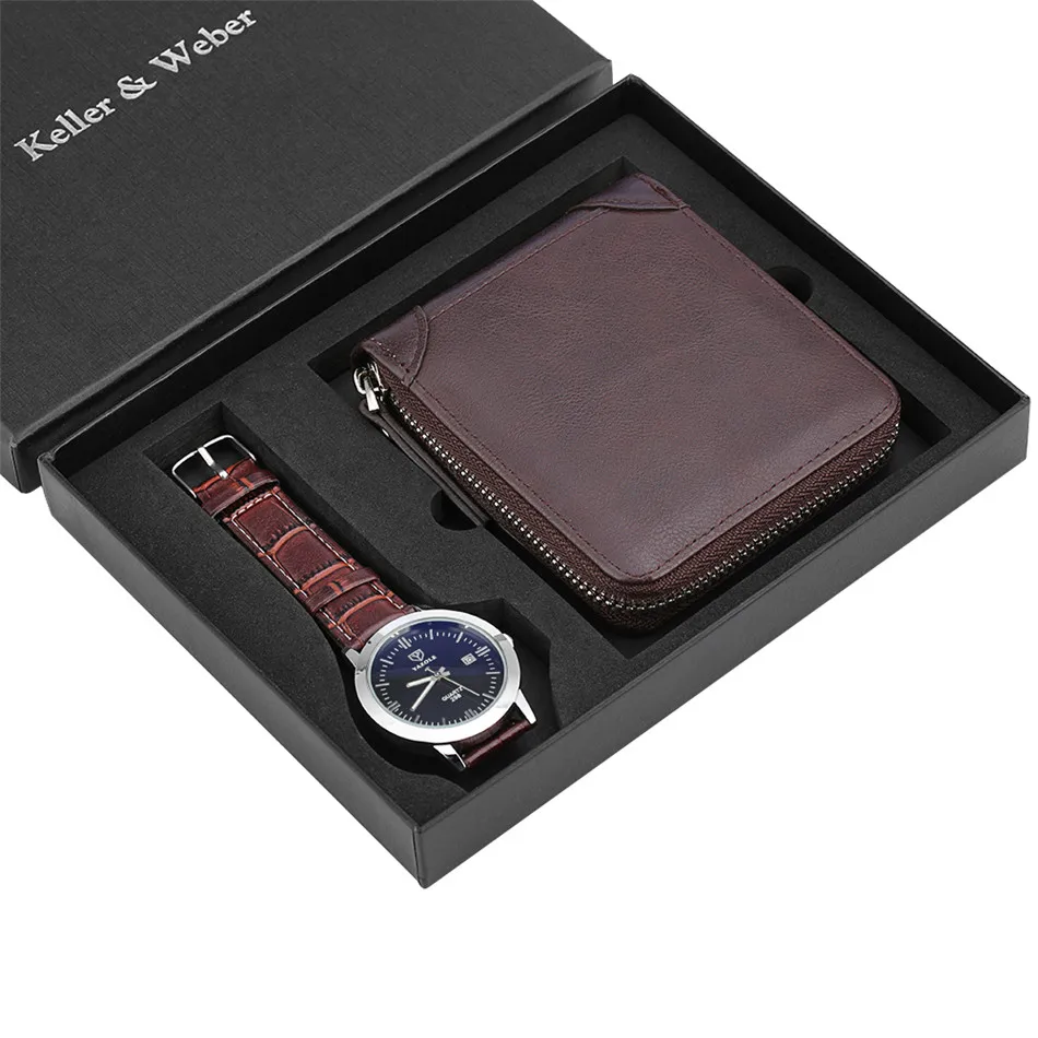 

Keller & Weber Watch Set for Men Leather Purse Quartz Wristwatch Gift Sets Fashion Wallet Mens Watches Present for Birthday/Xmas