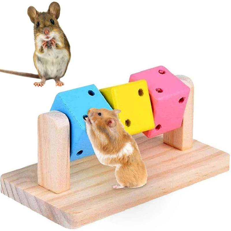 

Жевательная игрушка в виде кролика для шлифовки зубов, цветные блоки из натурального дерева с платформой для кролика, шиншиллы, хомяка