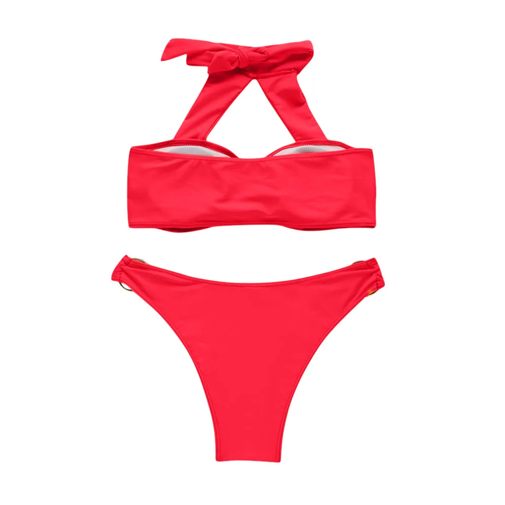 Женский Одноцветный Купальник бикини с эффектом пуш-ап из двух частей купальный