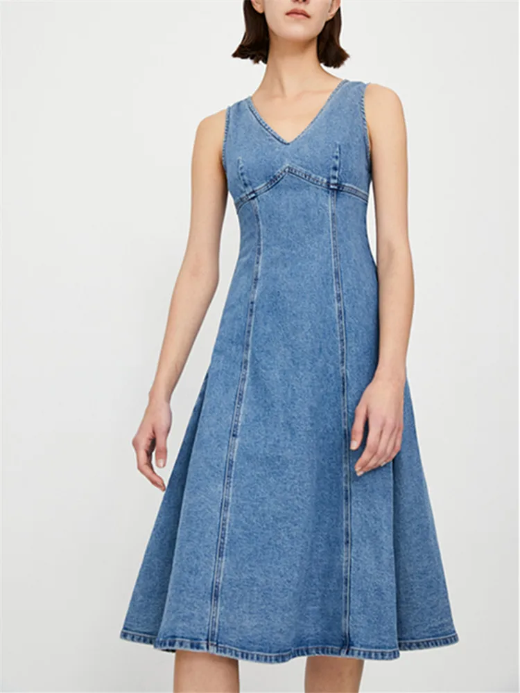 

Женское джинсовое платье с высокой талией ZA, Элегантное синее Свободное платье в европейском и американском стиле ретро, весна 2021