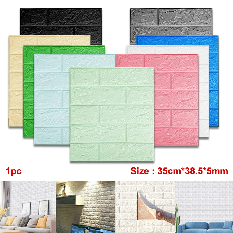 

Home Decor 3D Solid Color Wall Stickers Paper 1 PC Brick Stone Wallpaper Rustic Effect Self-Adhesive Kitchen Bathroom