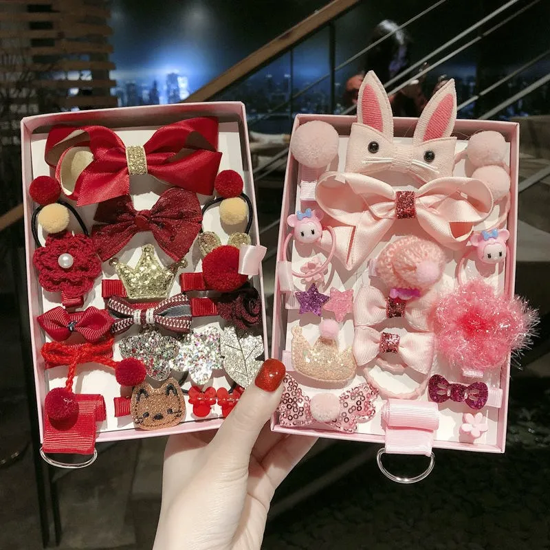

2021 Children Hair Clip Set Hair Accessories Girl Cartoon Hairpin Bow Flower Animal Hairpin hair Ring Elastic Headdress Gift