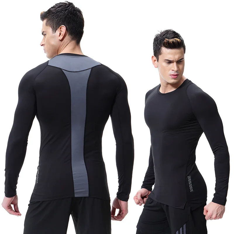 Футболка мужская компрессионная трикотаж с длинным рукавом для бега фитнеса