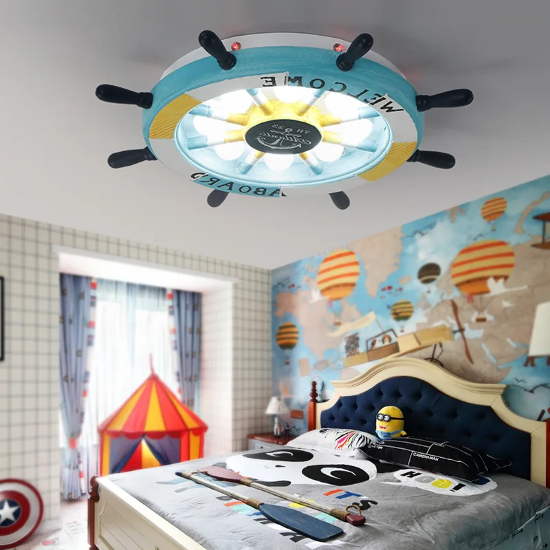 Lámpara de techo con timón de barco oceánico para niños y niñas, luz de techo para habitación de niños, dormitorio infantil, iluminación Led WF1020