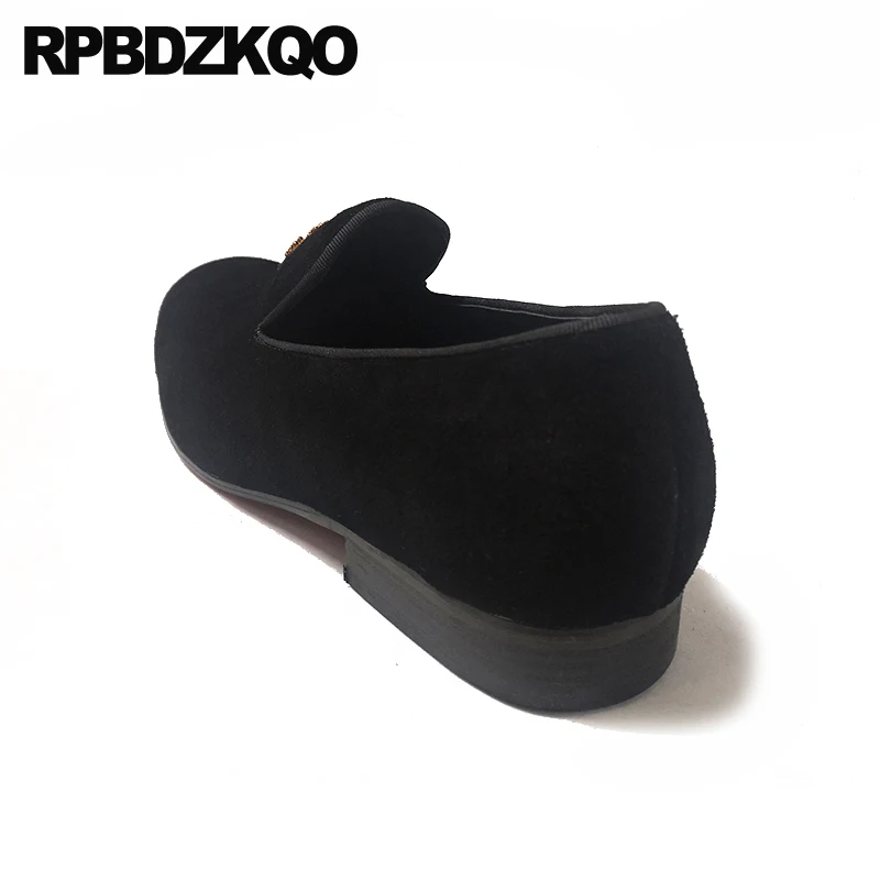 Лоферы с вышивкой бархатные черные летние в британском стиле большого размера