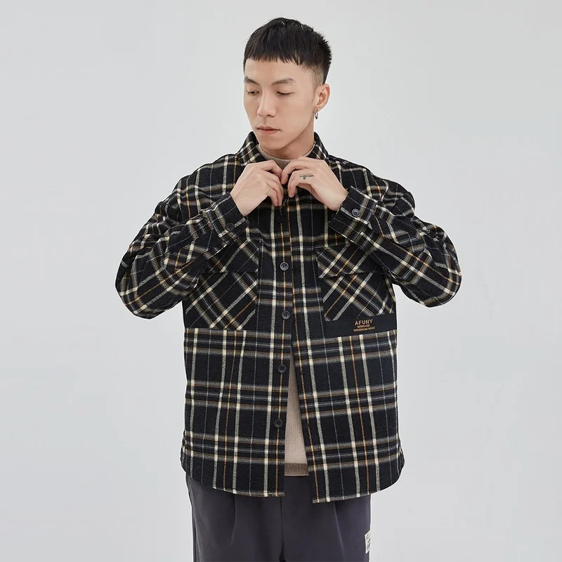 

Мужская одежда осень зима 2021 новая клетчатая рубашка мужская городская Простая рубашка с длинным рукавом с отворотом Мужская рубашка тренд