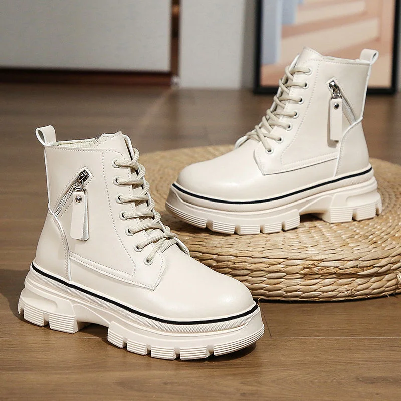 

Ботинки мартинсы женские, зима 2022, новые корейские однотонные короткие ботинки с круглым носком, Женская Повседневная модная женская обувь,...