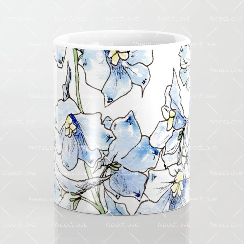 Синие цветы дельфиниума кружка для кофе белая кухонная керамическая чашка воды