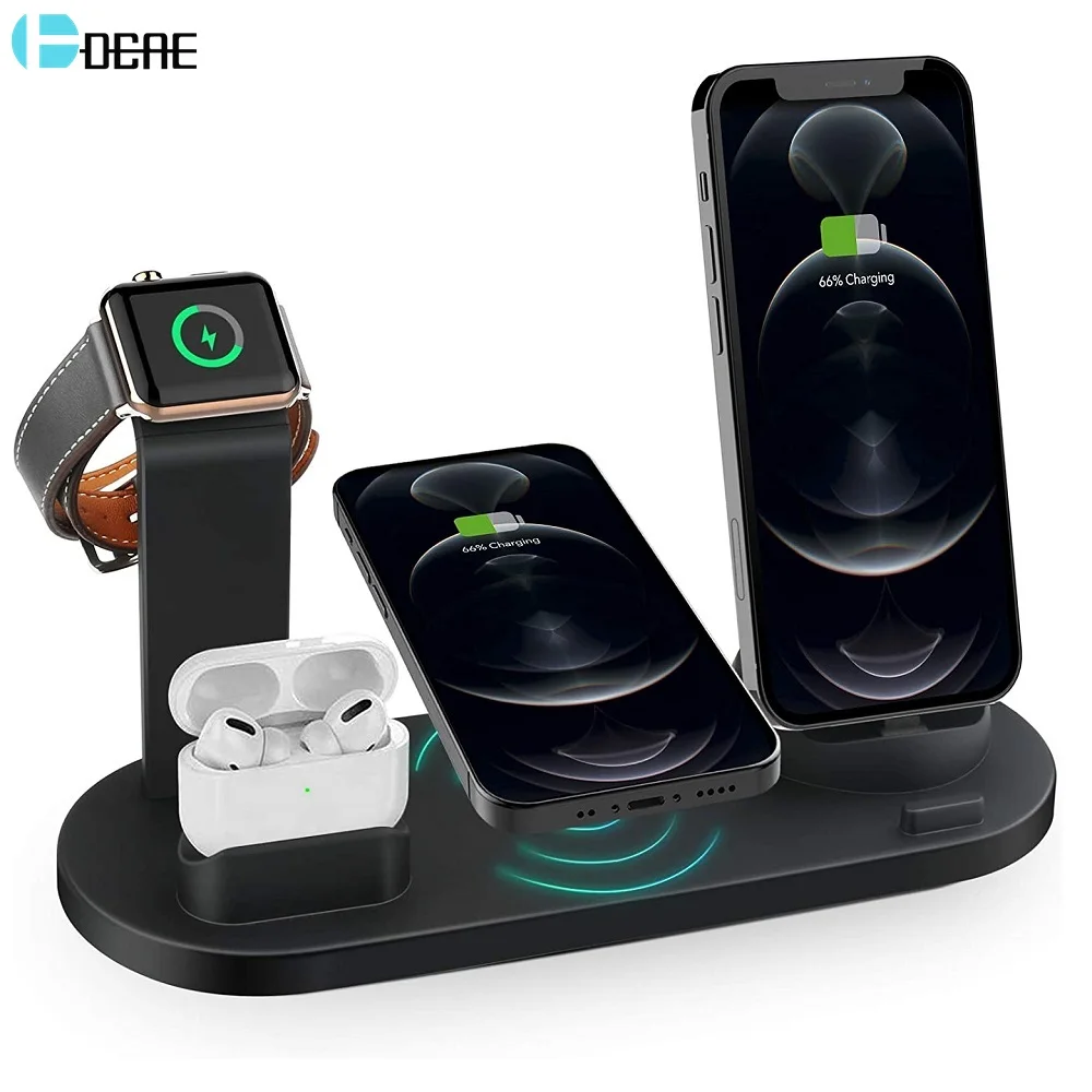 

Беспроводное зарядное устройство Qi 4 в 1, док-станция для iPhone 12 11 XS XR X 8 Plus Airpods Pro Apple Watch SE 6 5 4 3 2, быстрая зарядная станция