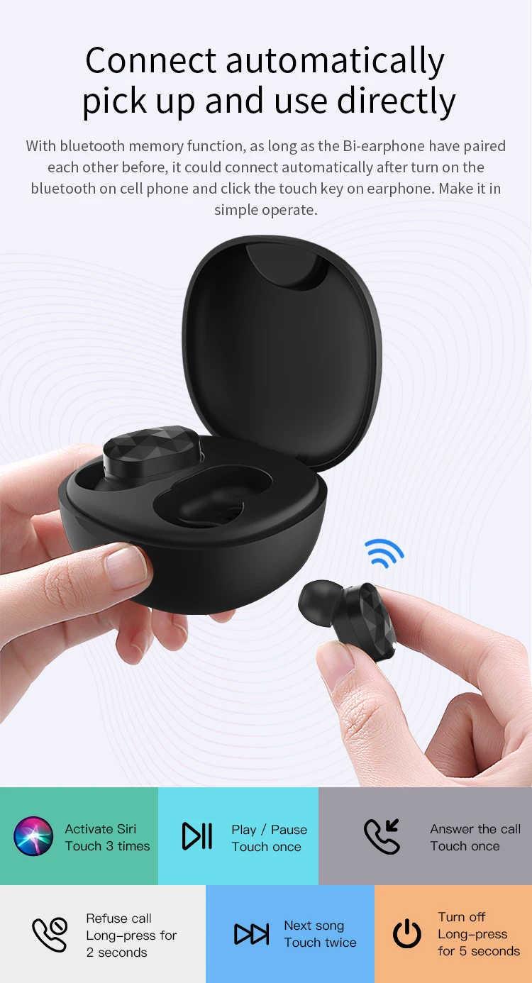 

OMMUR TWS200 Bluetooth Earphone 5.0 Wireless Earbuds Stereo Handsfree support voice assistant with Siri for Gaming Sport Headset