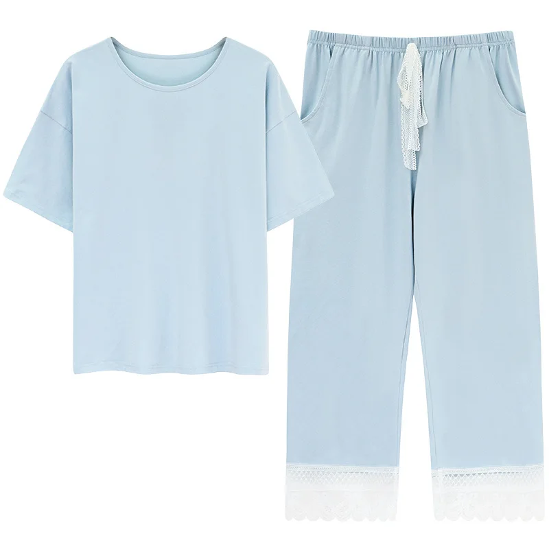 New Women's Pajamas Set Summer Modal Short Sleeve Trousers Solid Color Nightwear Home Wear Casual 2Pcs Suit Sleepwear Sleep Tops