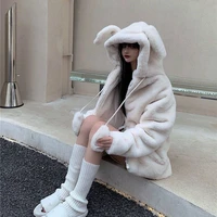japanese cute rabbit ears jacket womens oversized hoodies 2022 winter korean new plus velvet thick design sense niche jacket