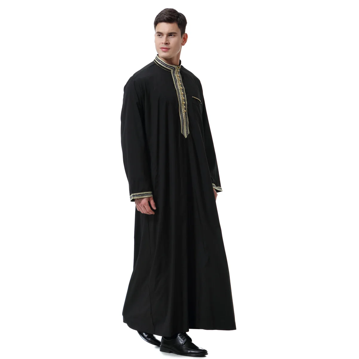 Muslim Islamic Clothing Men Jubba Thobe Long Robe Stand Collar Saudi Musulman Abaya Caftan Islam Dubai Arab Dress For Man PW205