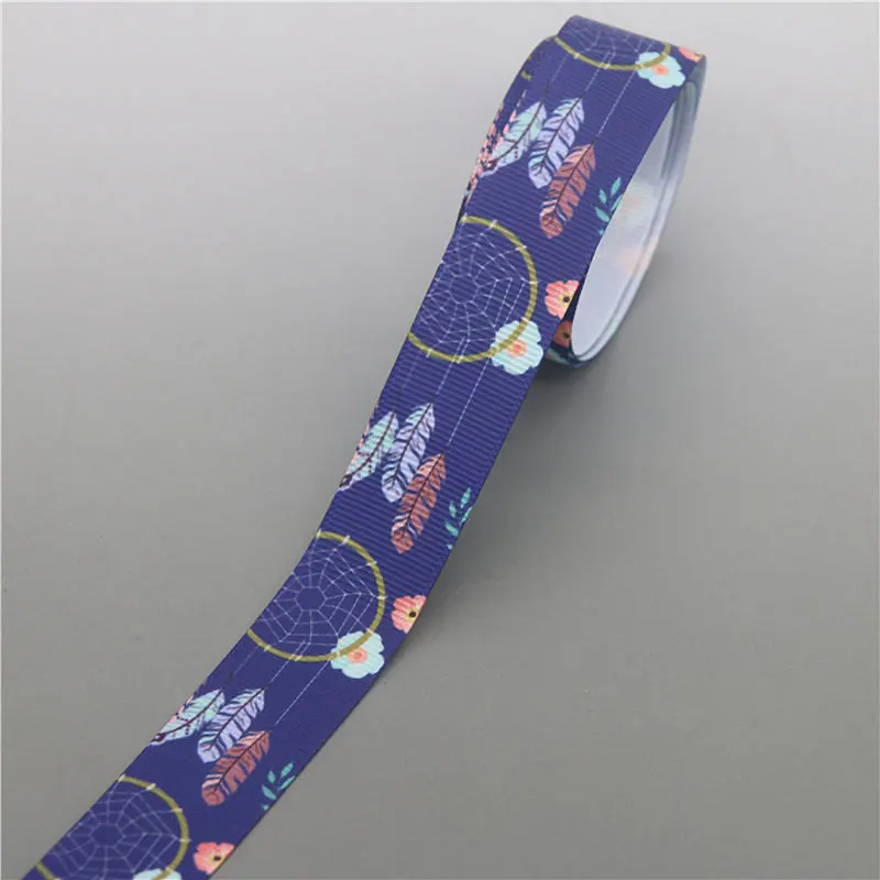 10307 DHK 10 ярдов перо Племенной нашивка напечатанный Grosgrain ленточный аксессуар Hairbow головной убор украшение «сделай сам» оптом OEM B1862 - Цвет: 10307