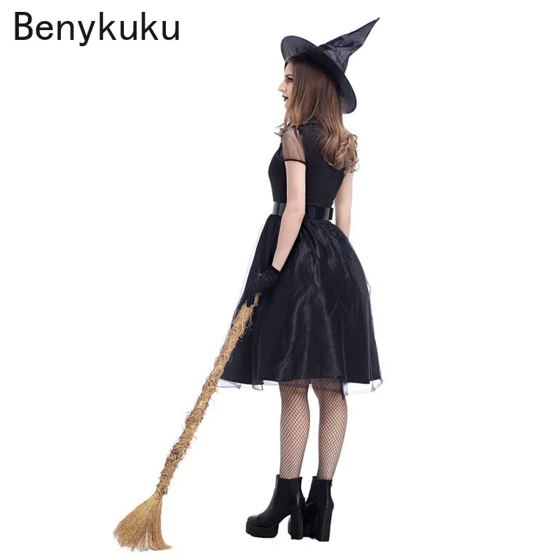 Костюм Ведьмы из черной пряжи платье на Хэллоуин Готическая девушка панк темная